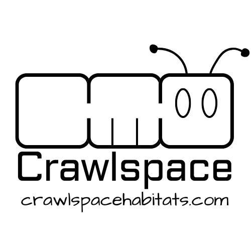 Crawlspace Habitats logo. A stylized ant with three square body sections reminiscent of modular formicaria, oval eyes, and antenna