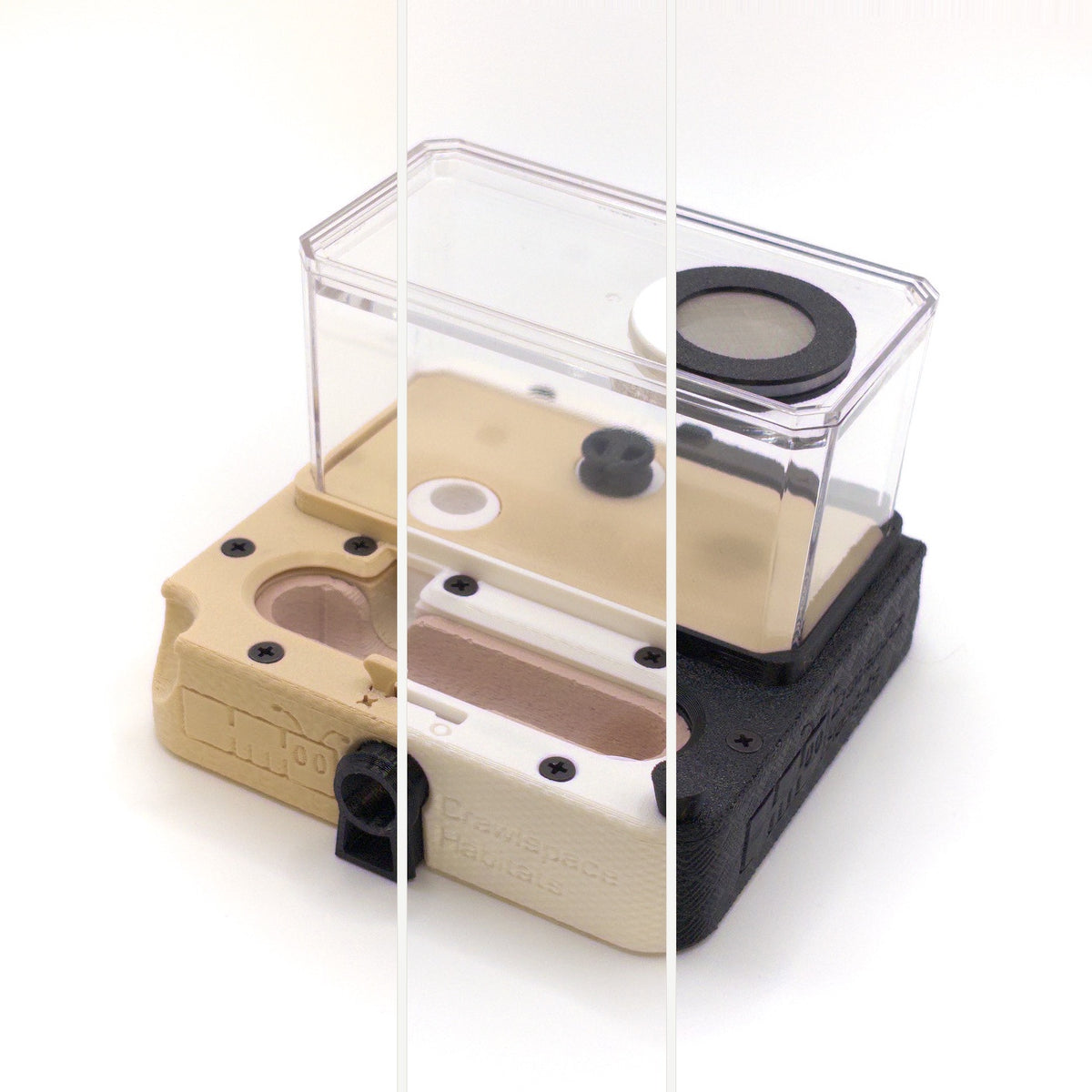 FlexGrid Founding 4×4 shown as one unit divided into vertical thirds to demonstrate colorways — tan, white and black cases.